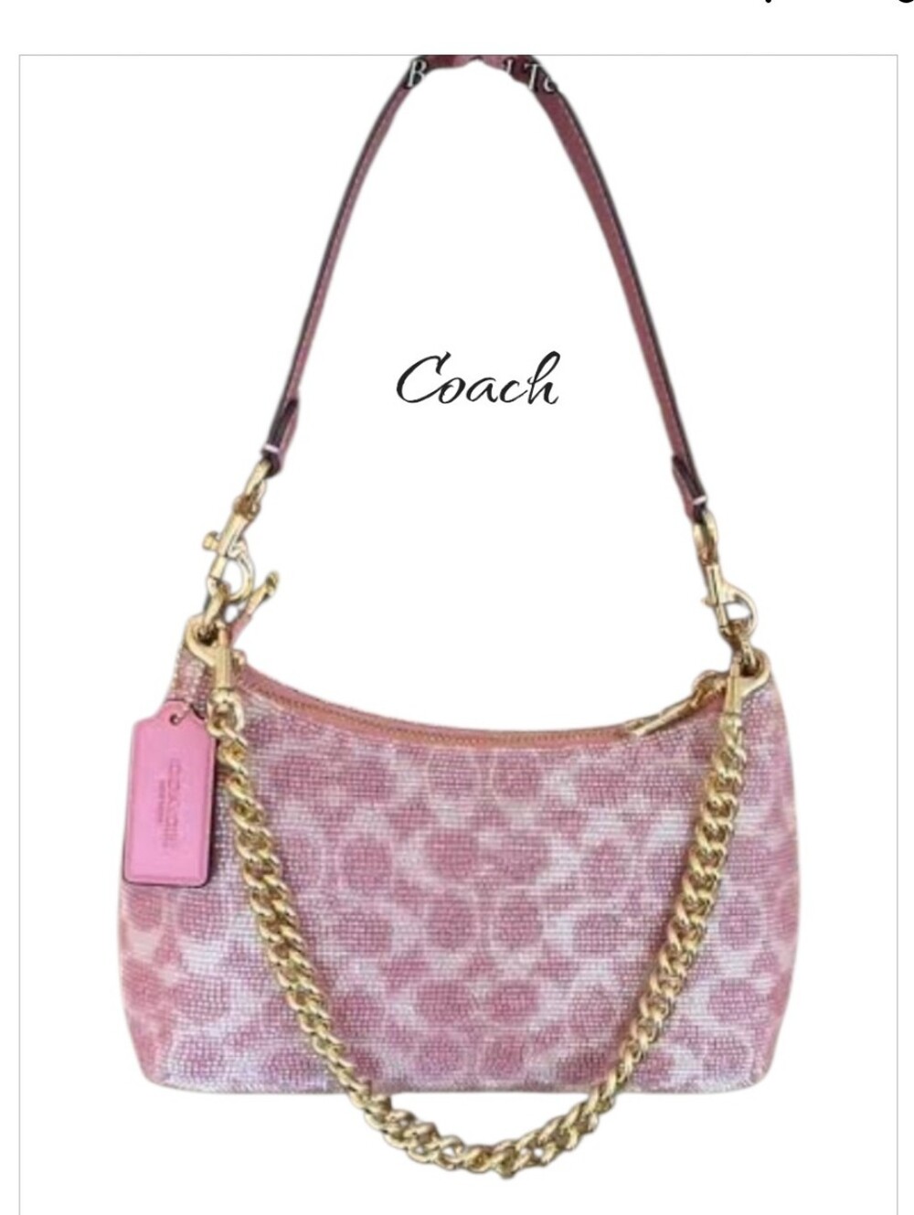 NWT Coach Teri Shoulder Bag In Signature Beaded Satin Pink Gold CET14